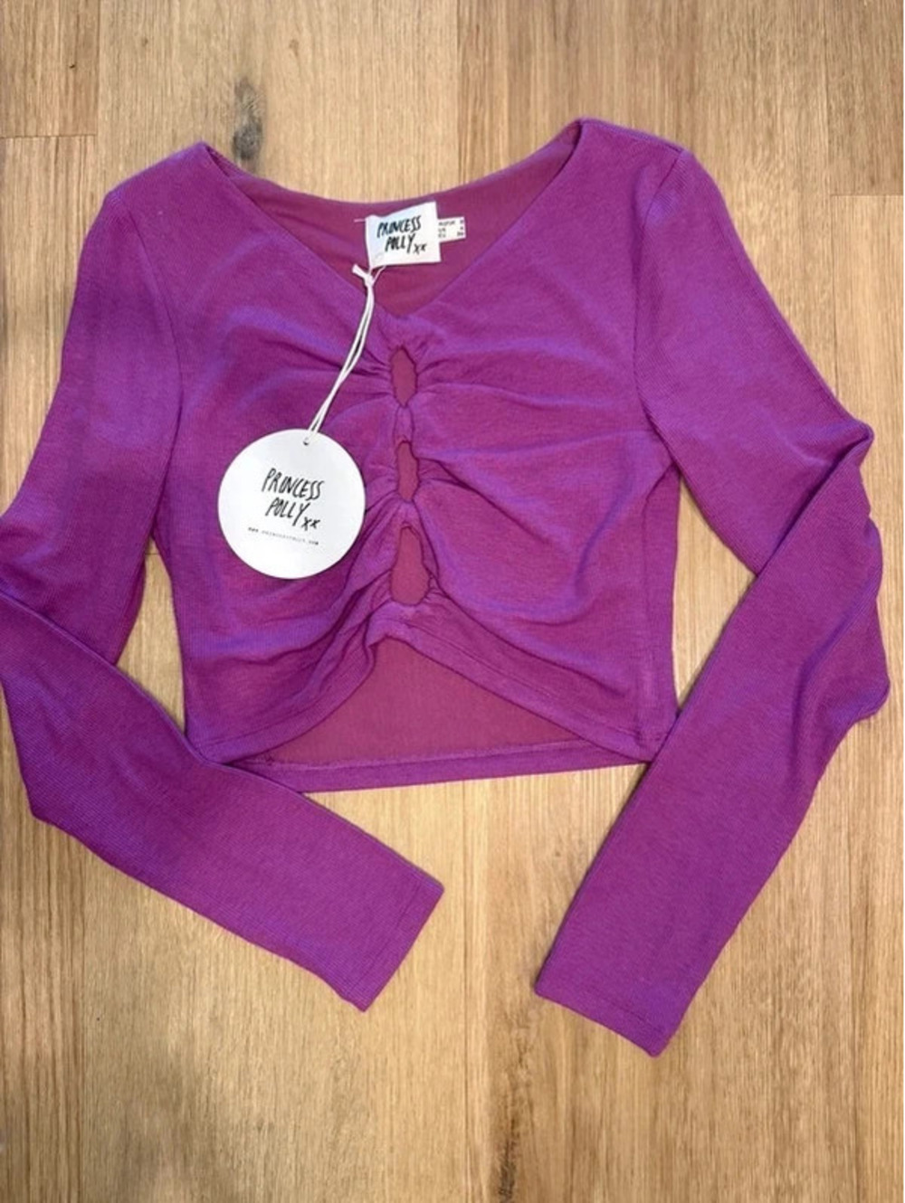 Princess Polly Purple Ruched Cutout Crop Top Size 4 NWT